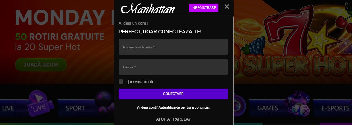 Accesează contul tău cu numele de utilizator și parola